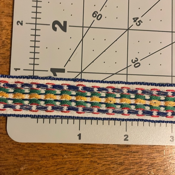 Patterned jacquard trim, beige background, blue edging, colorful crosses & dots - Picture 4 of 4